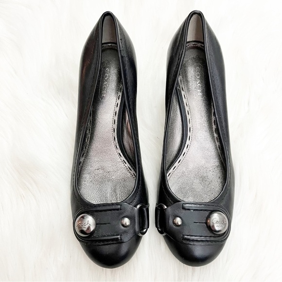 Coach Black Leather Block Heel Pumps - Picture 1 of 7
